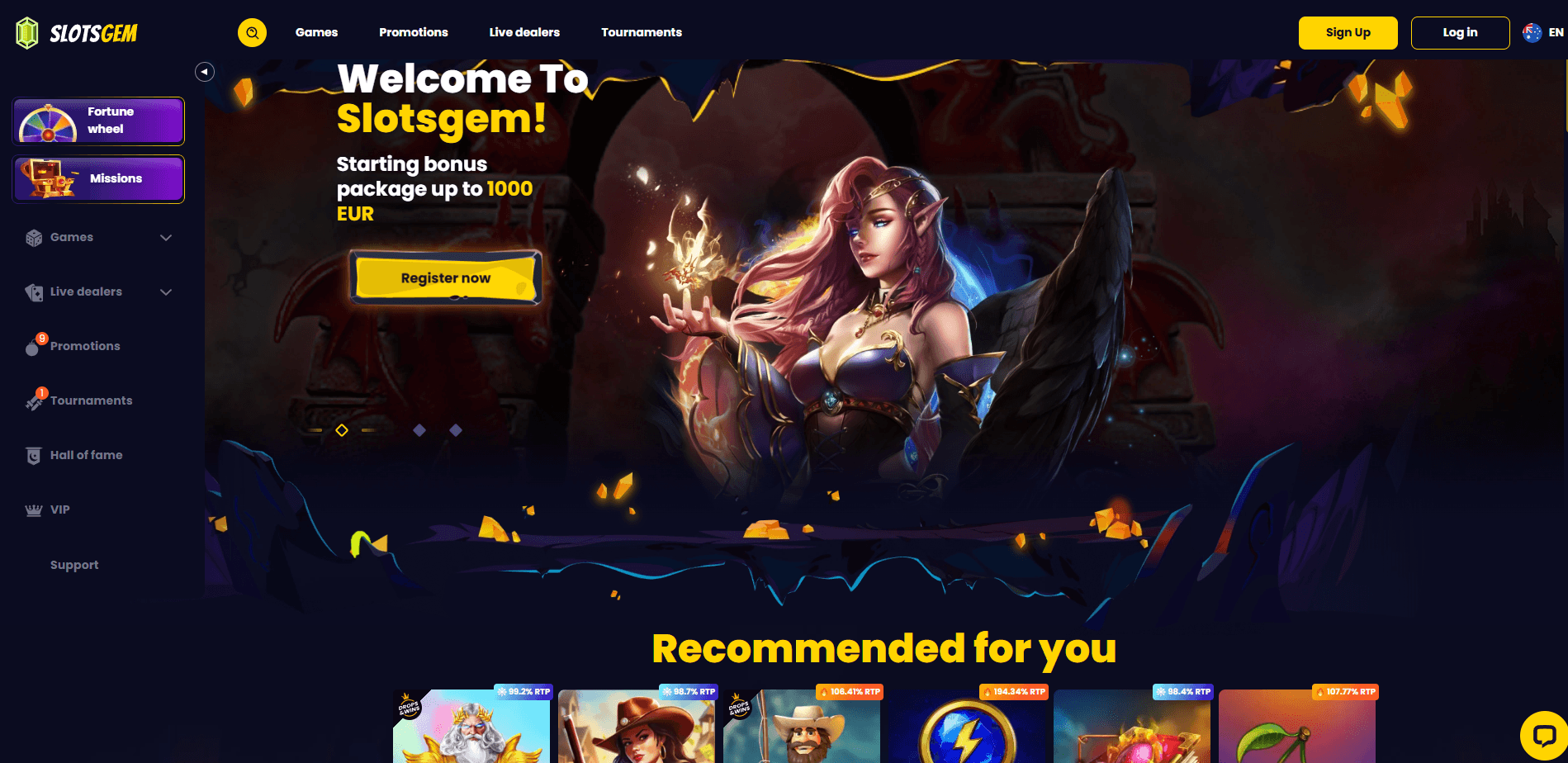 SlotsGem Casino main page